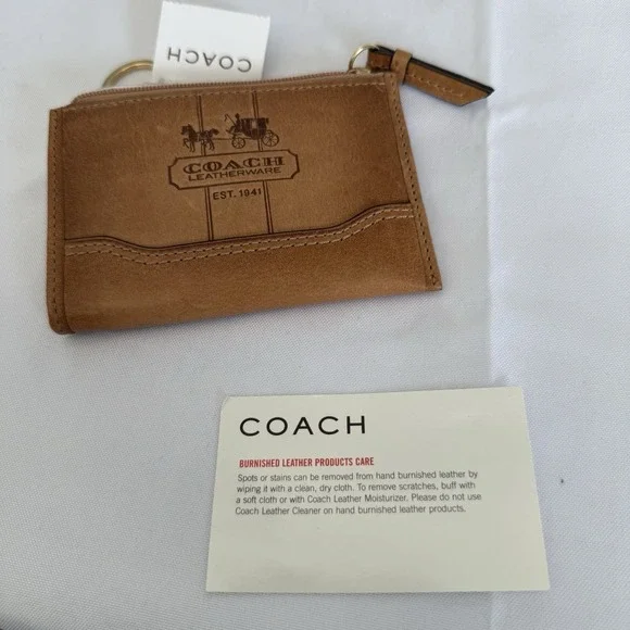 Coach Leather Mini Skinny ID Case Wallet Keychain Bag Charm B4/Tan Brown NWT - Picture 9 of 11